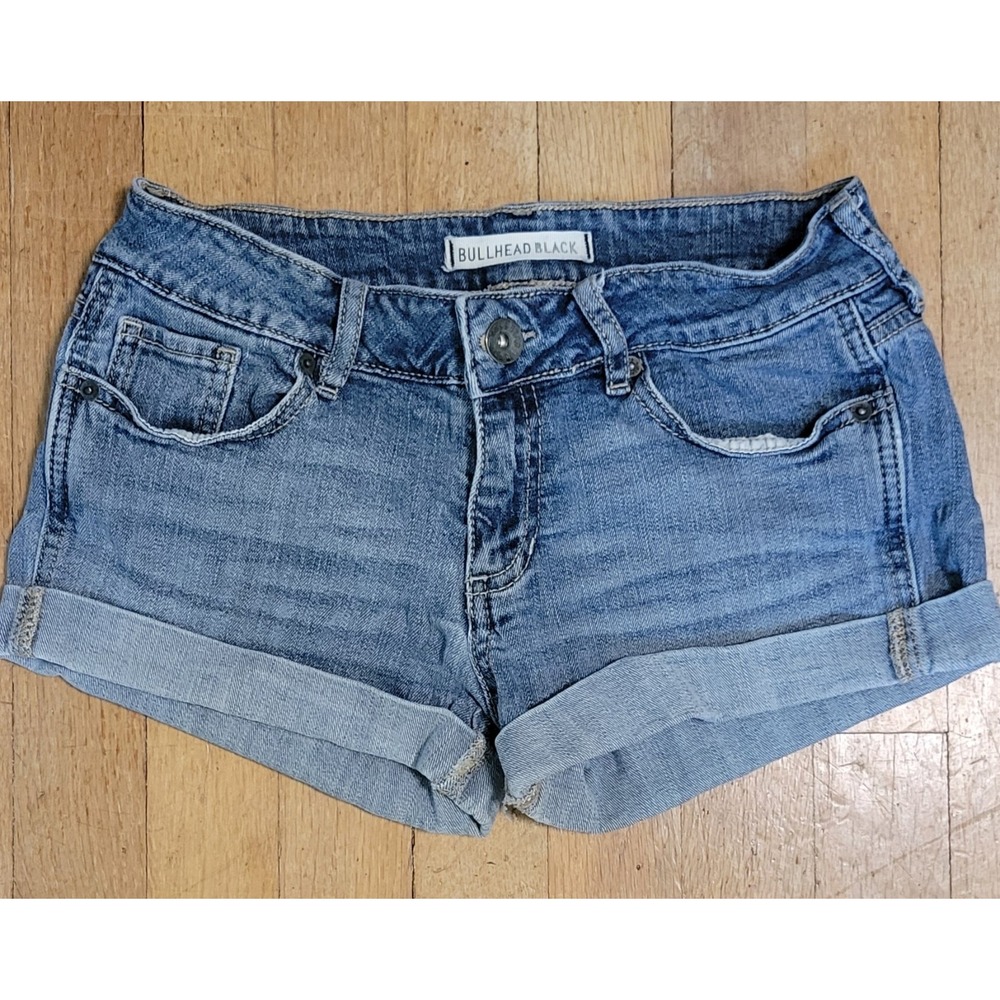 Bullhead Black PacSun Womens 3 Denim Shorts Low Rise Cuffed Y2K 2012 Stretch - Picture 2 of 10